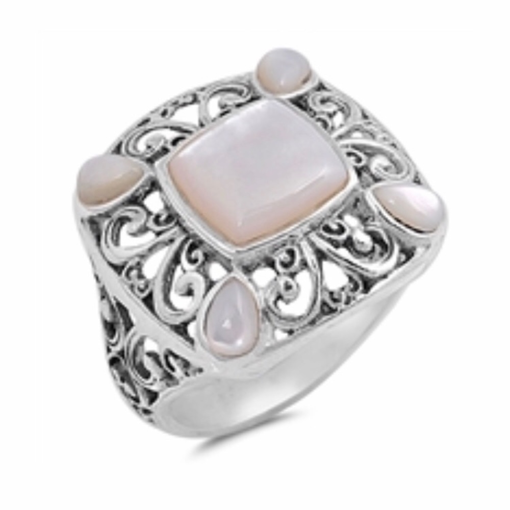 Sterling Silver Ornate Mother Of Pearl Ring